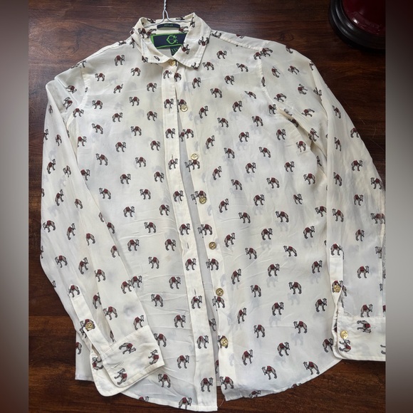 C. Wonder Tops - Button-Down Camel Print  silk Shirt